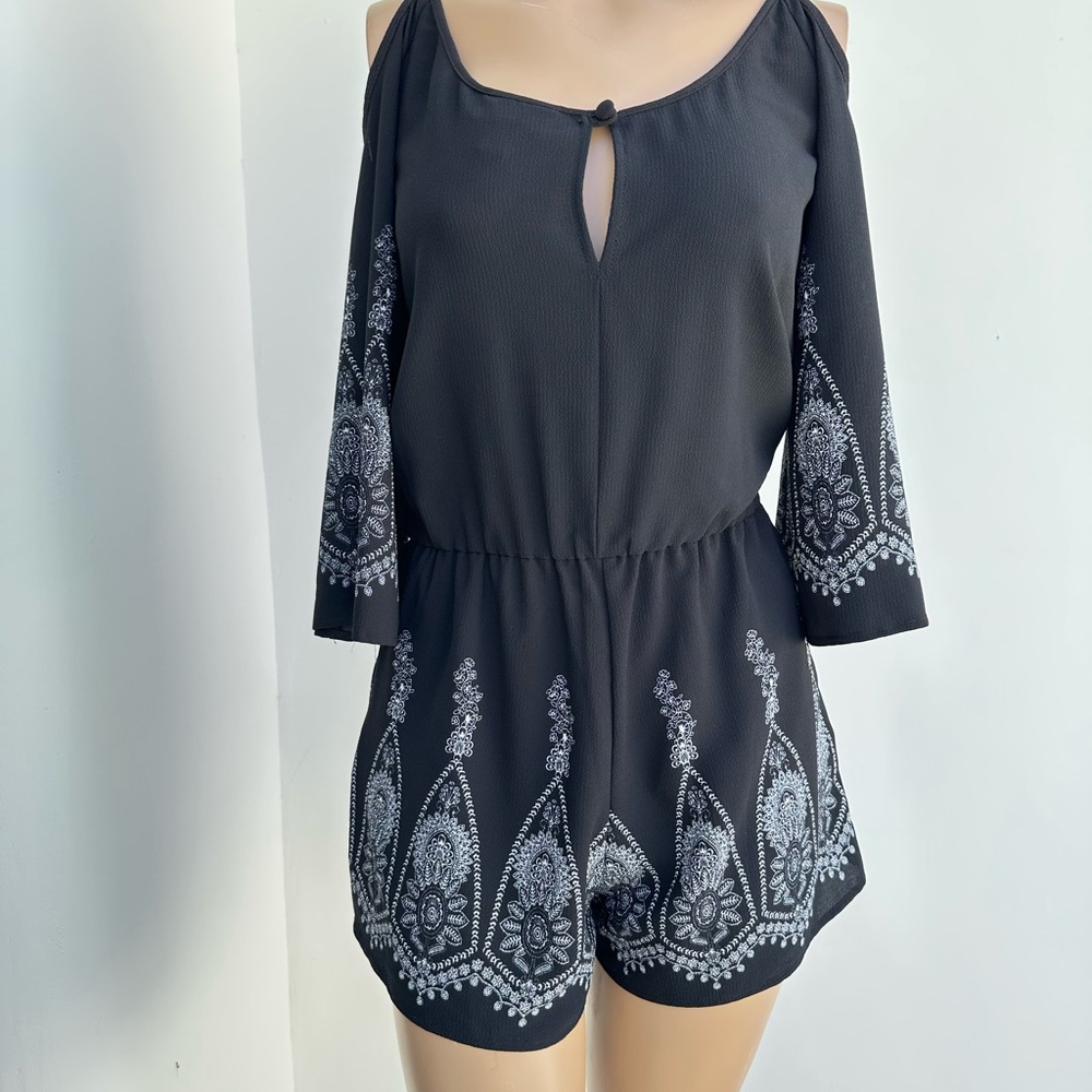 Bisou Bisou Black and White Boho Chic Romper
